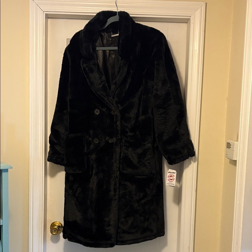 Jou Jou Black Teddy faux fur double breasted coat